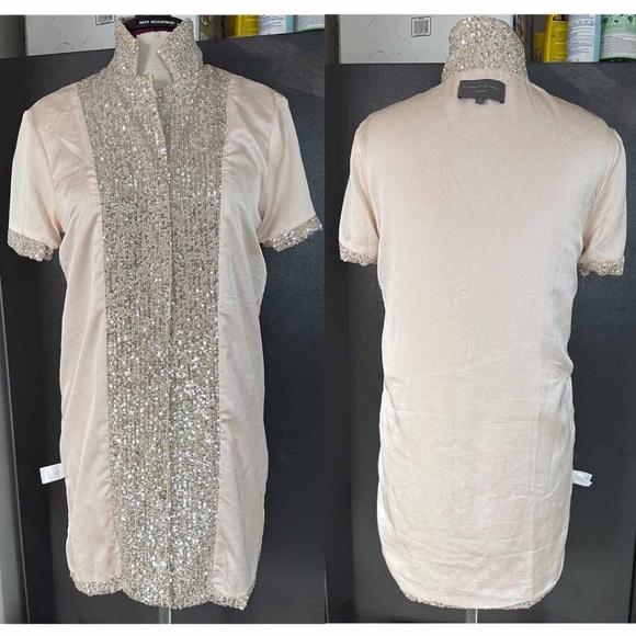 Sunday in Brooklyn Women XSP Sequin Short Sleeve Mini Tunic Shirt Dress EUC - Picture 7 of 9